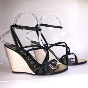 CHANEL Black wedge sandals Size 36.5